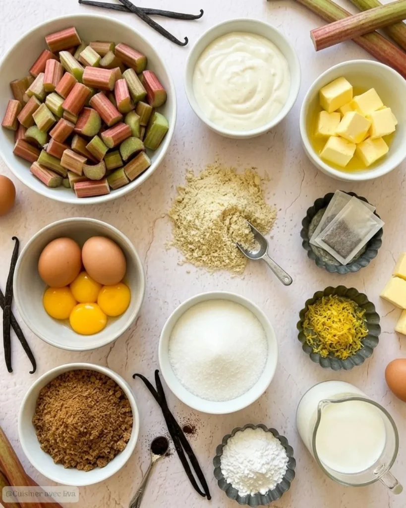 ingrédients pour un carré pâtissier à la rhubarbe