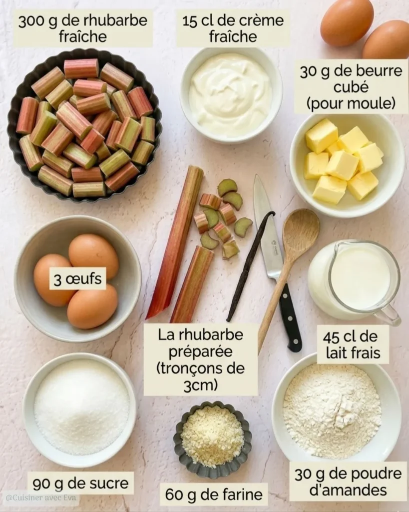 ingrédients pour un flan rhubarbe