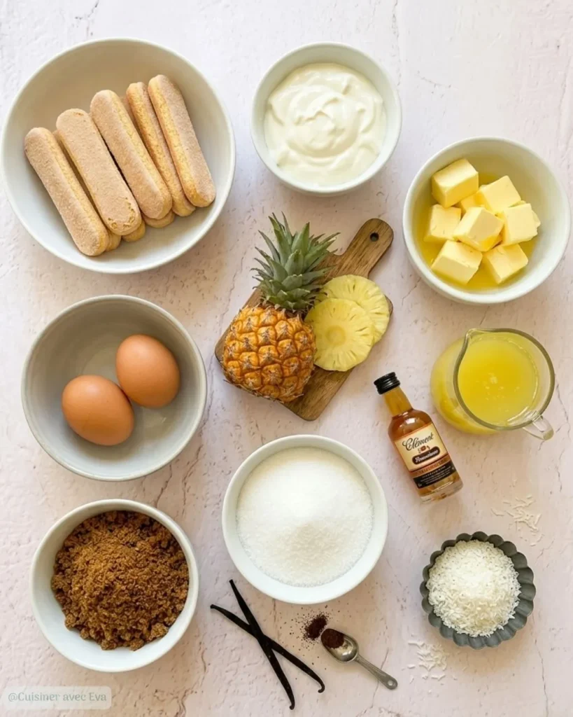 ingrédients pour un tiramisu ananas coco