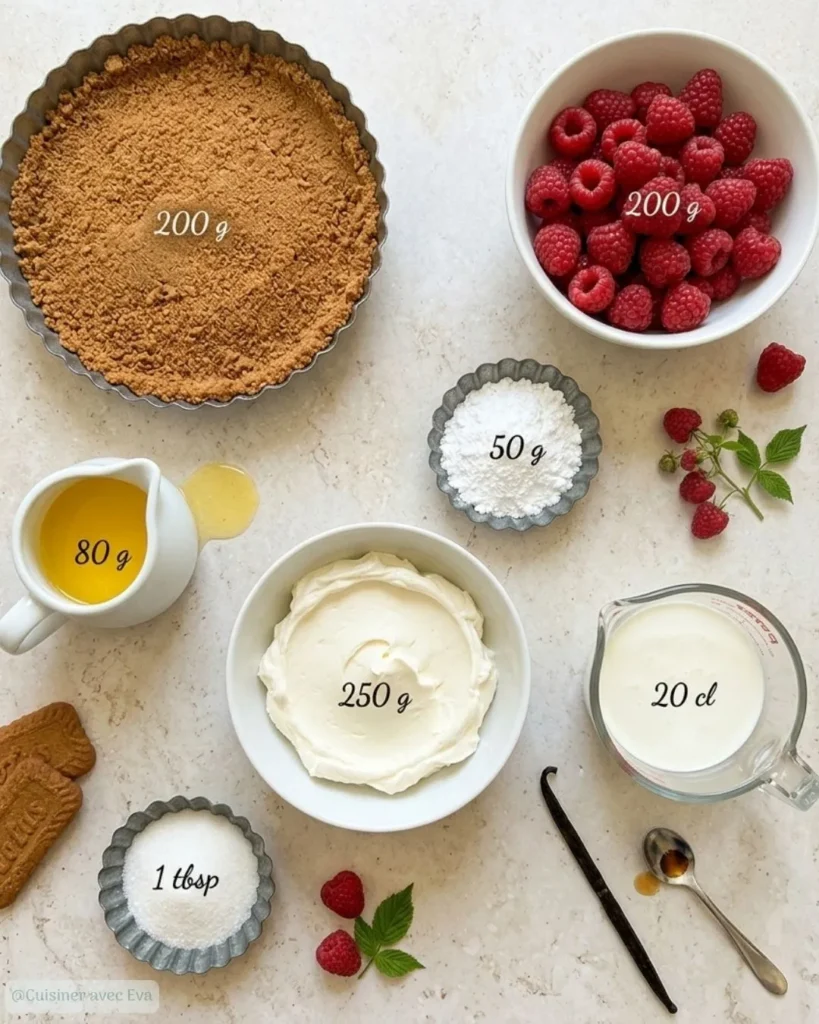 ingrédients pour une tarte sans cuisson aux framboises