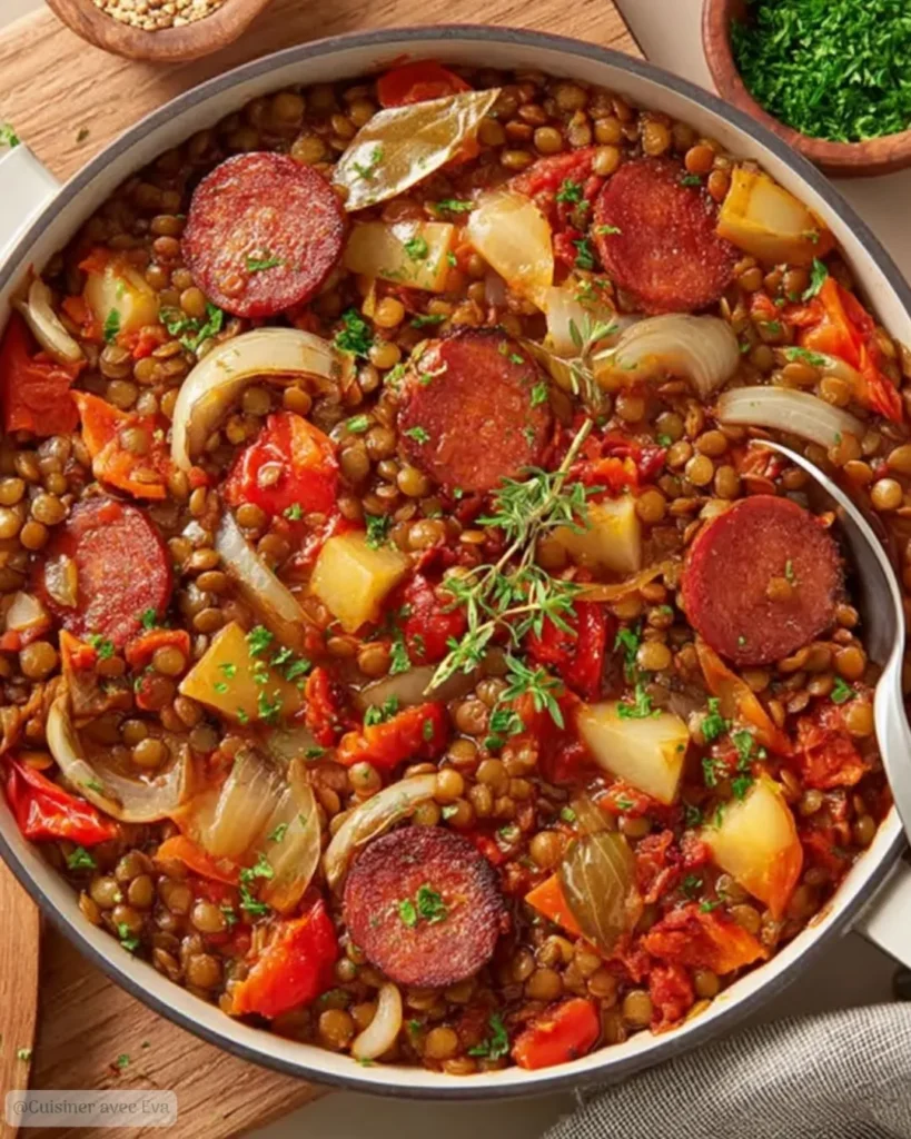 Lentilles à l’Espagnole au Chorizo le plat mijoté réconfortant et savoureux