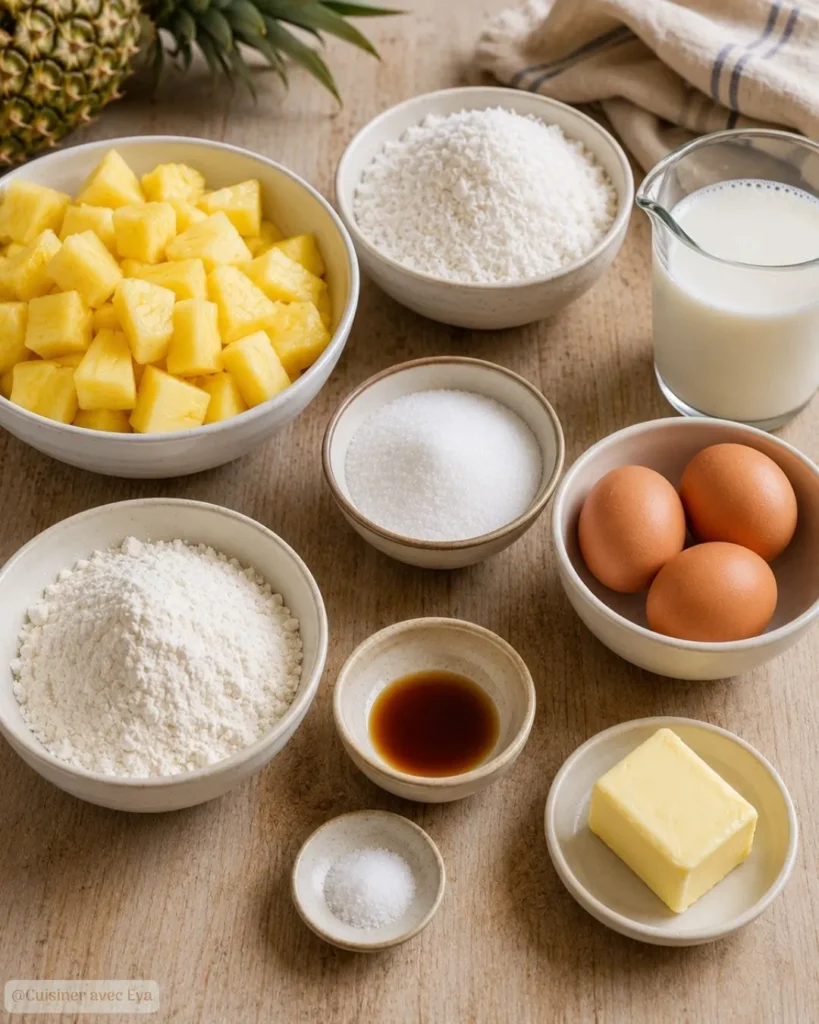 Ingredients du Clafoutis ananas noix de coco