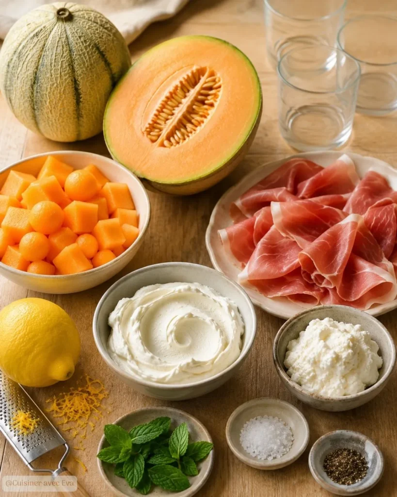 Ingredients du Tiramisu Estival au Melon et Jambon Cru