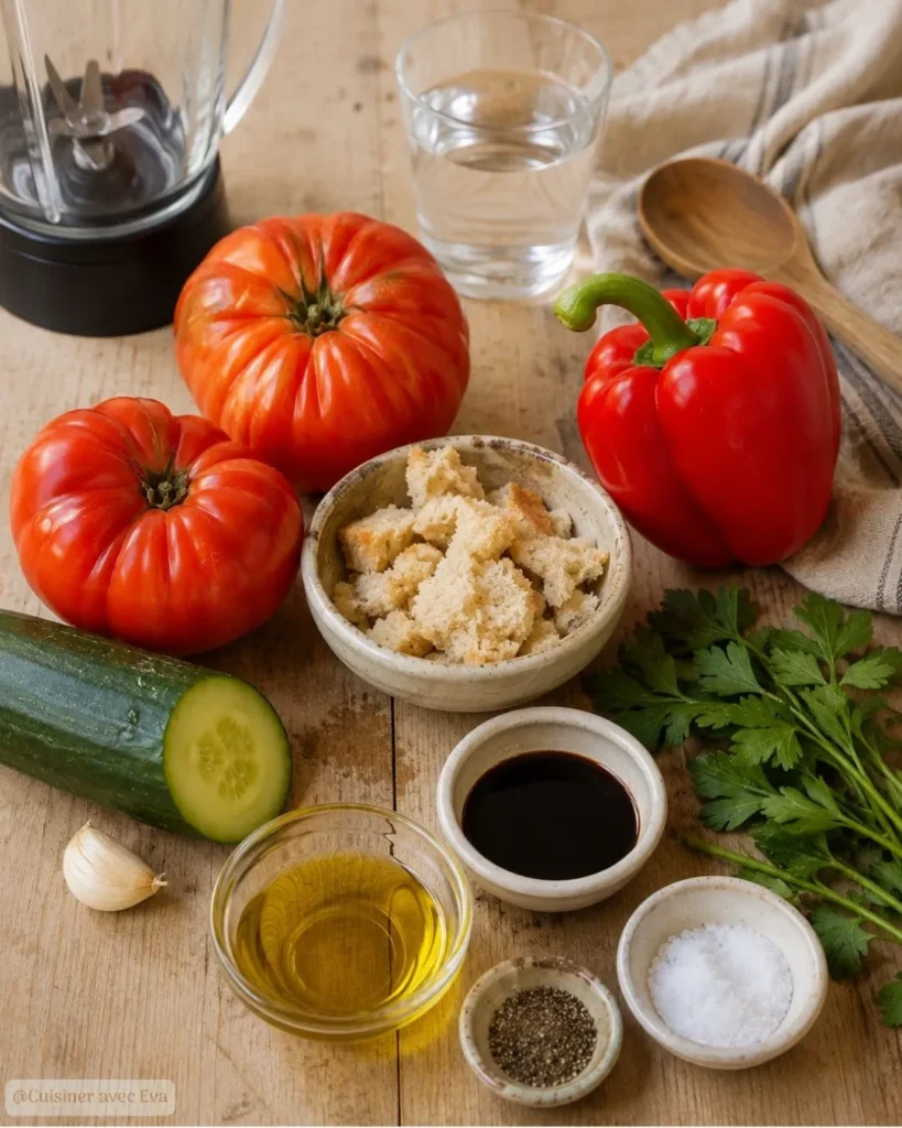 Ingrédients pour un gaspacho maison