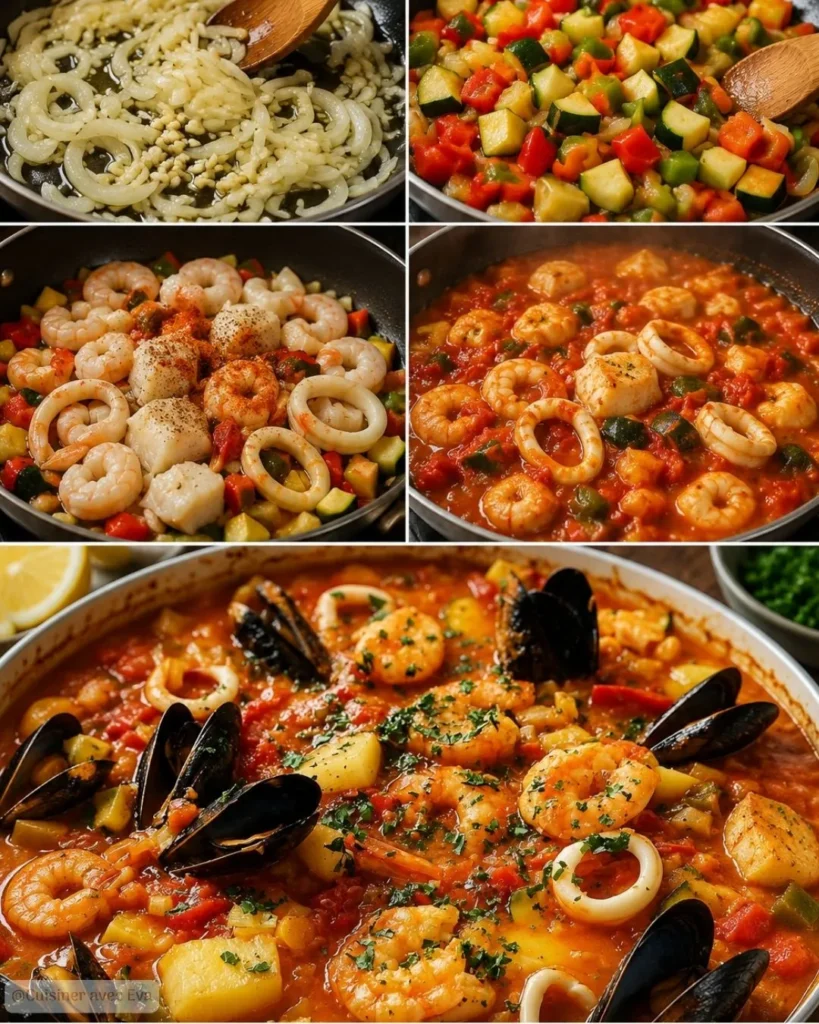 Préparation du Poêlée espagnole fruits de mer
