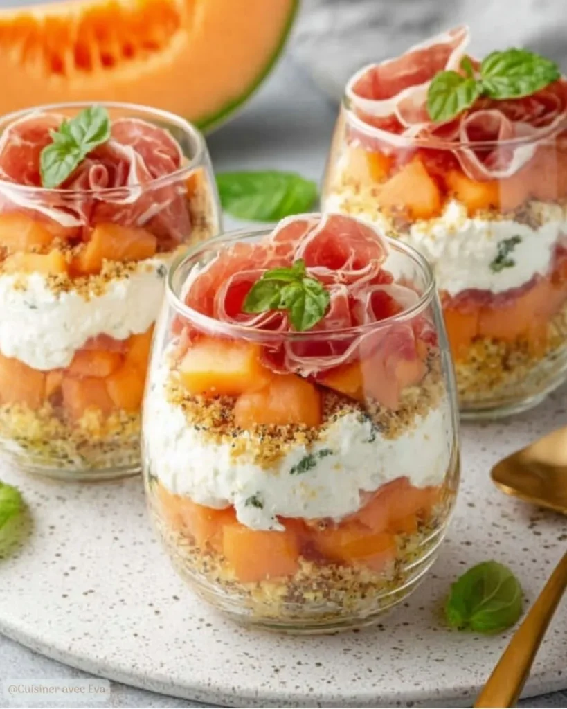 Tiramisu Estival au Melon, Jambon Cru et Fromage Frais