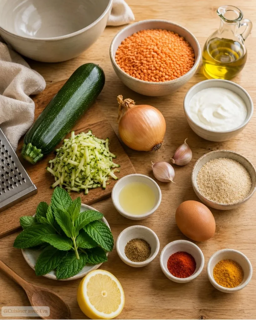 Ingrédients du Boulettes végétariennes lentilles corail courgette