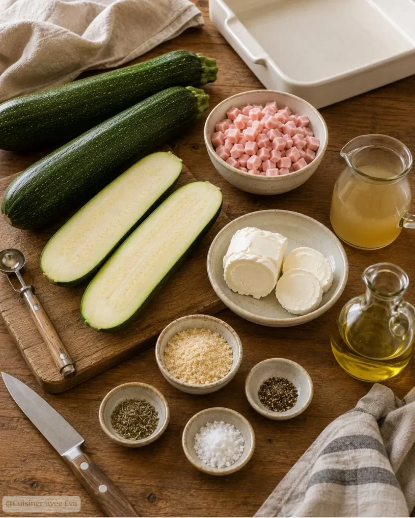 Ingredients du Courgettes gratinées au chèvre et jambon