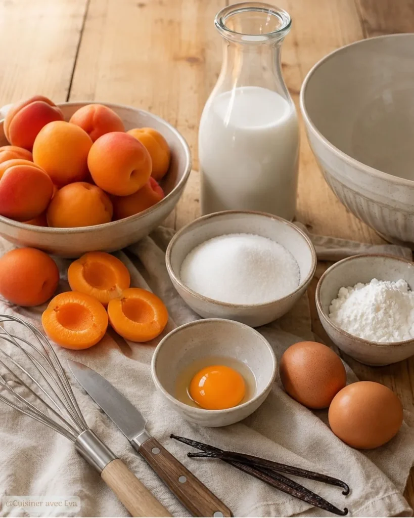 Ingredients du Flan pâtissier abricots maison