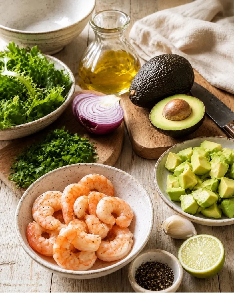 Ingredients du Salade de crevettes avocat