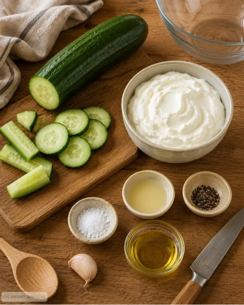 Ingrédients du Sauce froide concombre ail