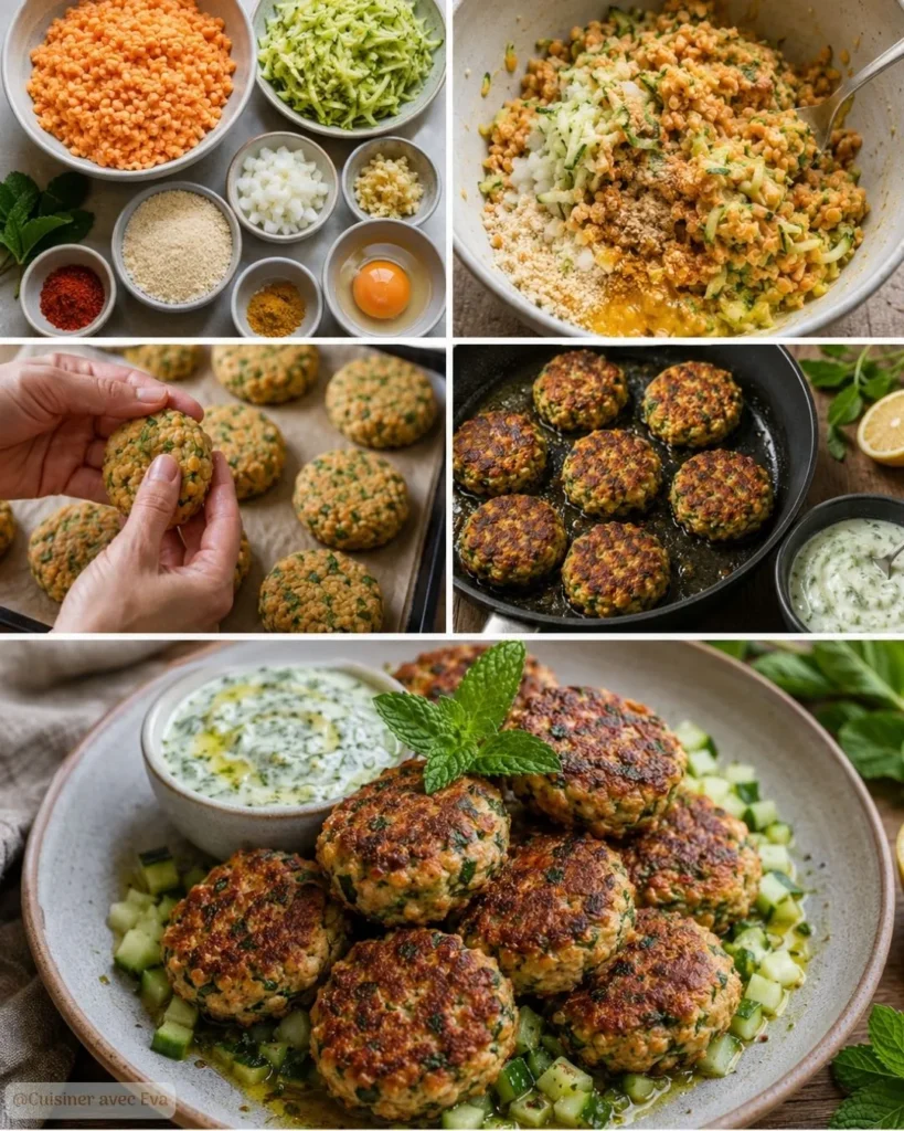 Préparation du Boulettes végétariennes lentilles corail courgette