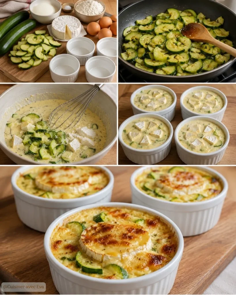 Préparation du Flan de courgettes au camembert