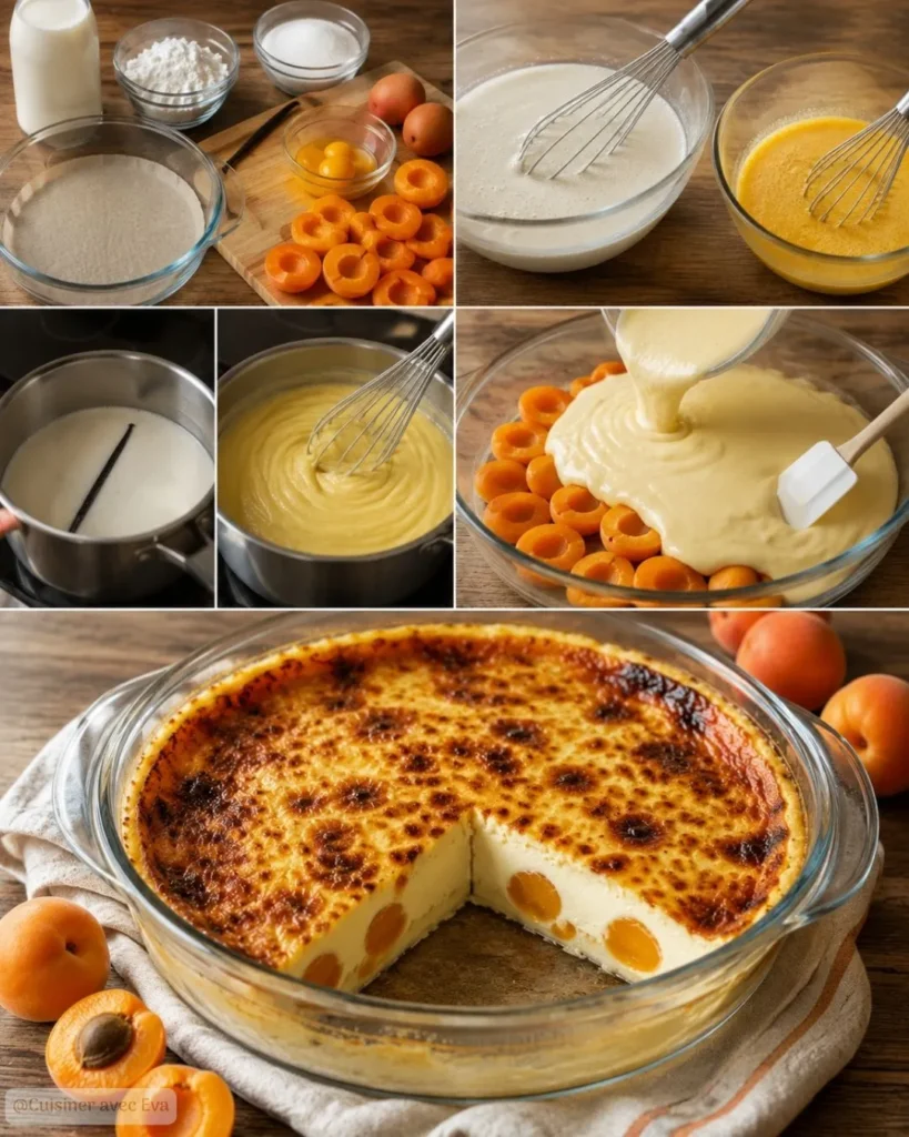 Préparation du Flan pâtissier abricots maison