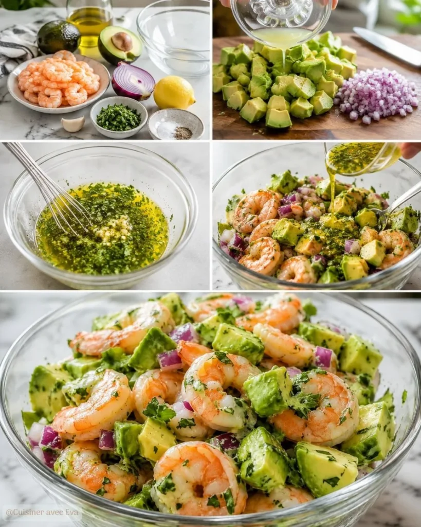 Préparation du Salade de crevettes avocat