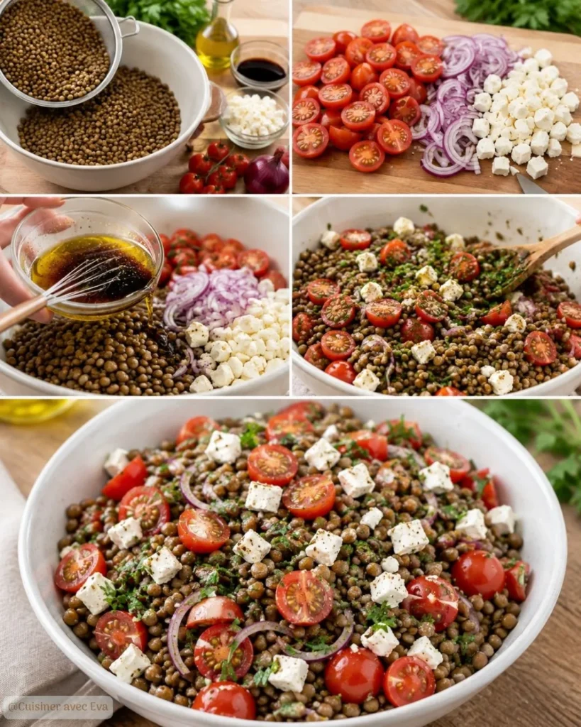 Préparation du Salade de lentilles méditerranéenne