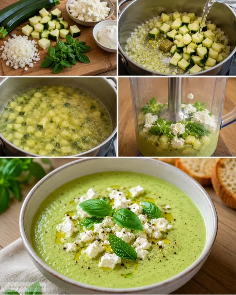 Préparation du Soupe froide courgette feta
