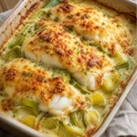 Gratin de cabillaud aux poireaux et crème