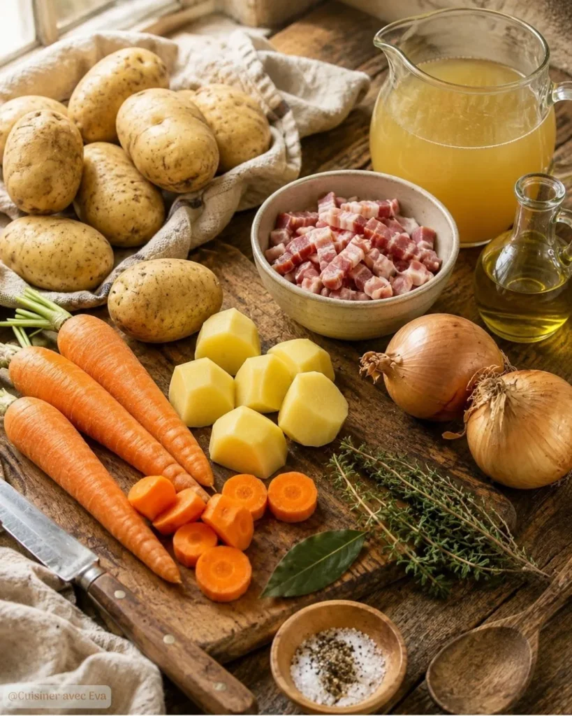 Ingredients du Ragoût de pommes de terre carottes lardons