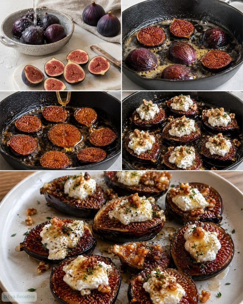 Préparation du Figues caramélisées au chèvre, miel et thym