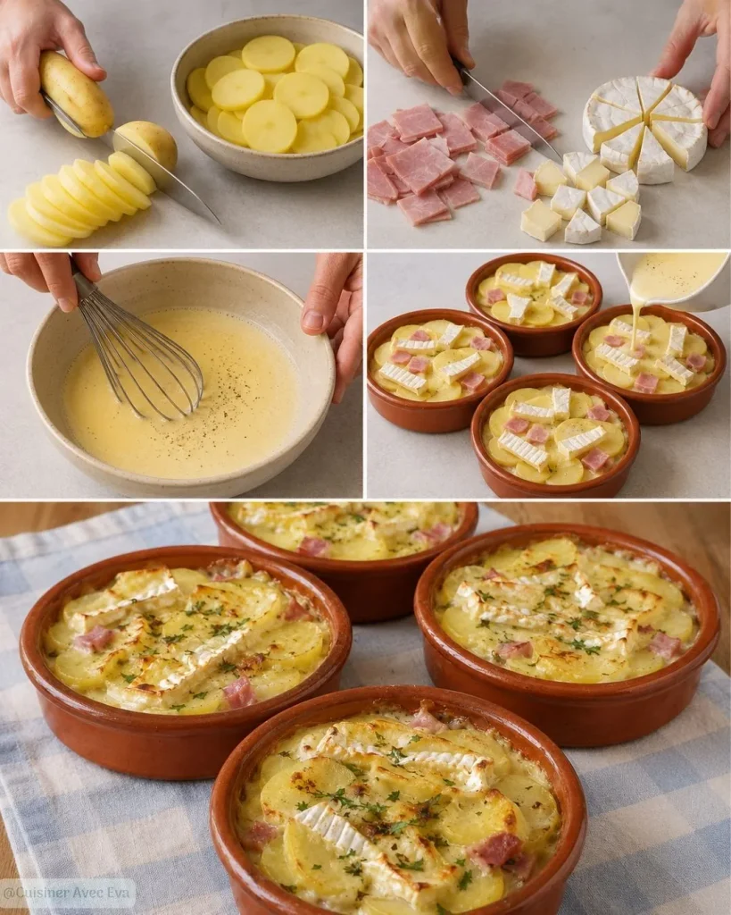 Préparation du Gratin individuel pommes de terre camembert