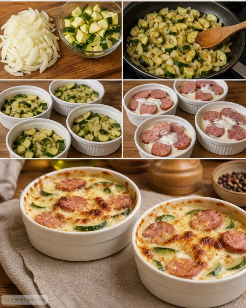 Préparation du Mini-gratin de courgettes saucisse Montbéliard