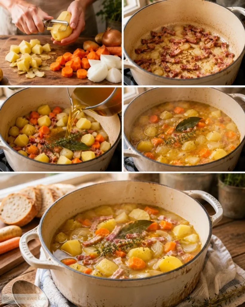 Préparation du Ragoût de pommes de terre carottes lardons