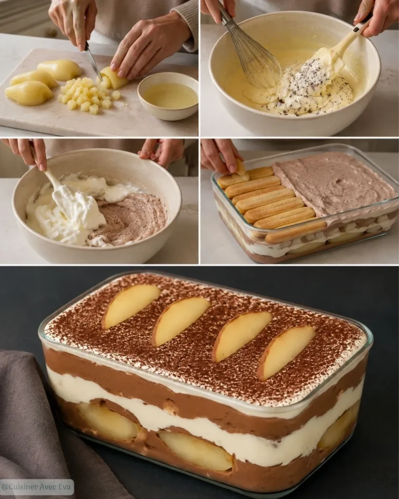 Préparation du Tiramisu poire chocolat