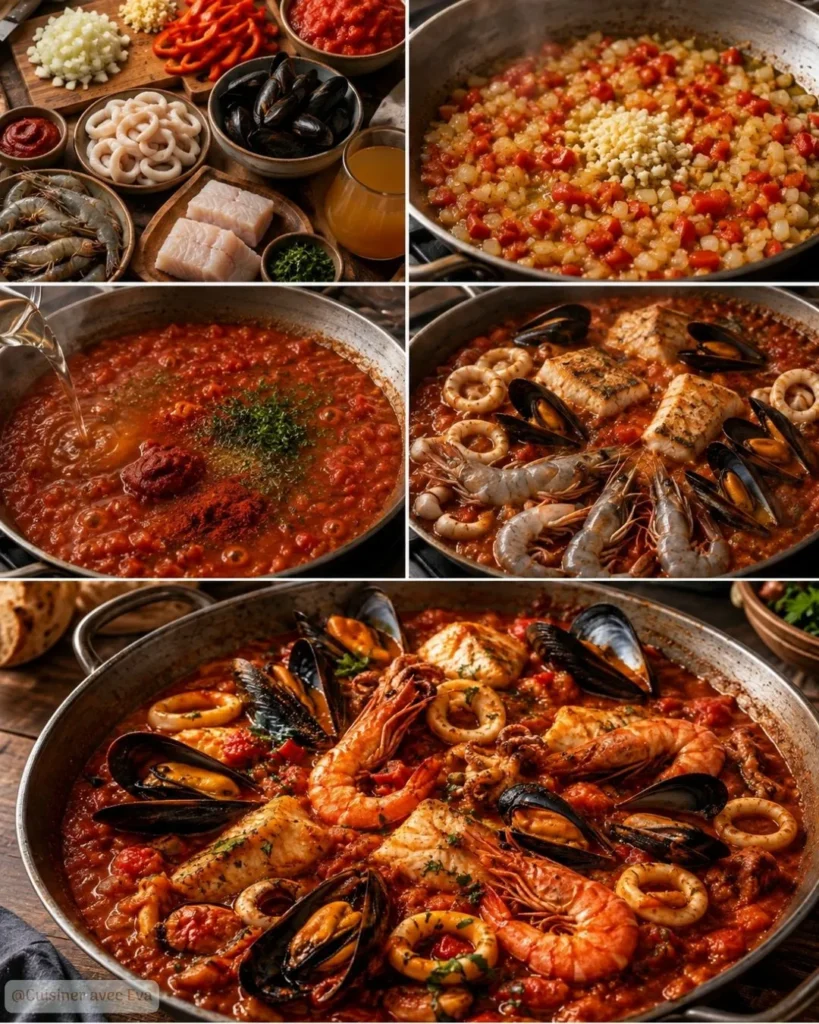 Préparation du Zarzuela de fruits de mer recette