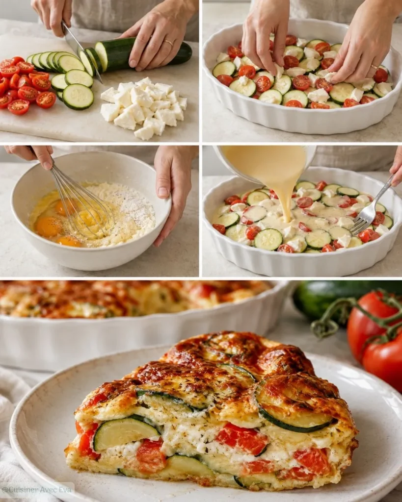 Préparatioon du Clafoutis de courgettes tomates mozzarella