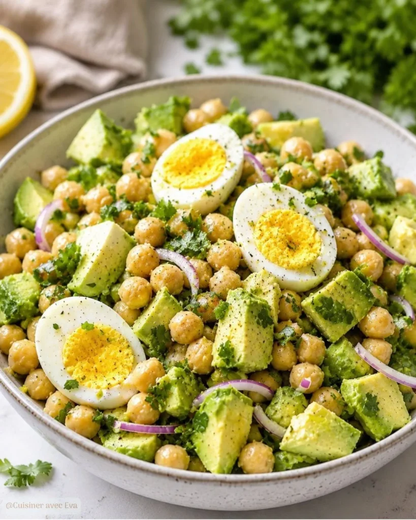 Recette Salade protéinée pois chiches avocat oeufs