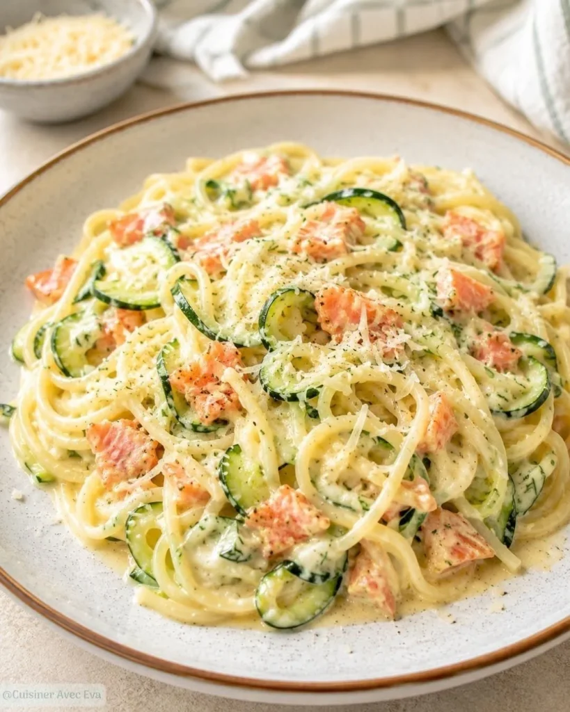 Spaghetti saumon fumé courgettes