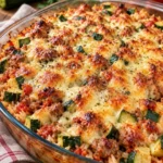Gratin de courgettes, riz et chair à saucisse