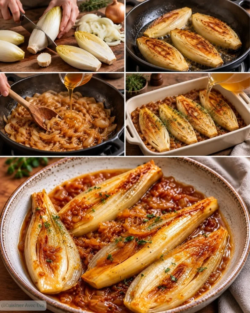Préparation du Endives braisées aux oignons confits