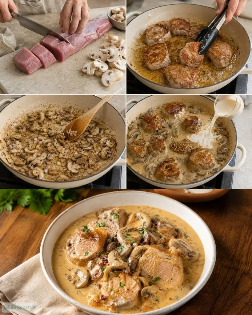 Préparation du Filet mignon crémeux aux champignons