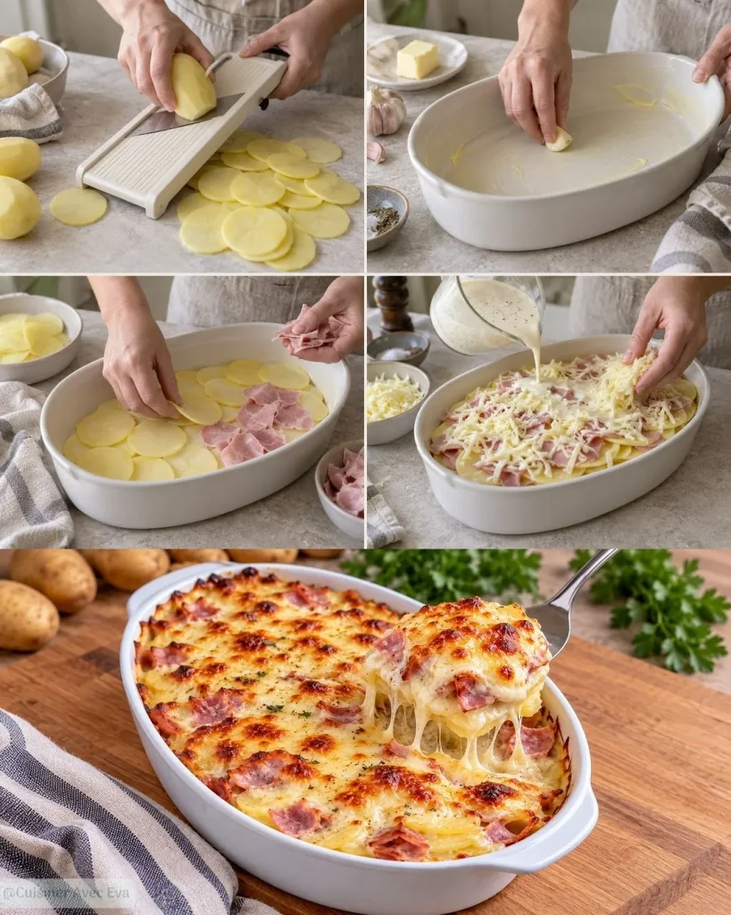 Préparation du Gratin dauphinois au jambon et mozzarella