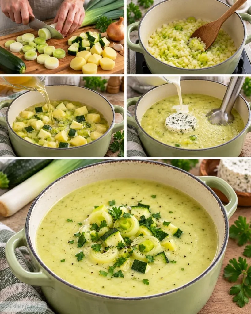 Préparation du Soupe de poireaux et courgettes au Boursin