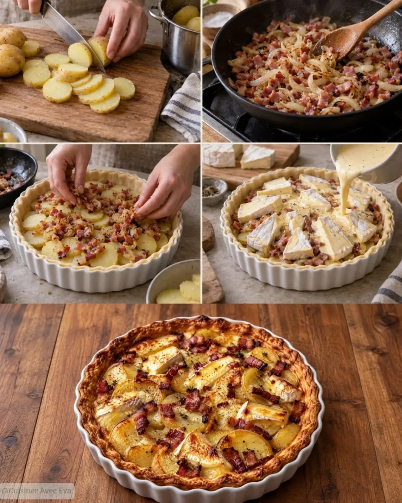 Préparation du Tarte pommes de terre camembert lardons
