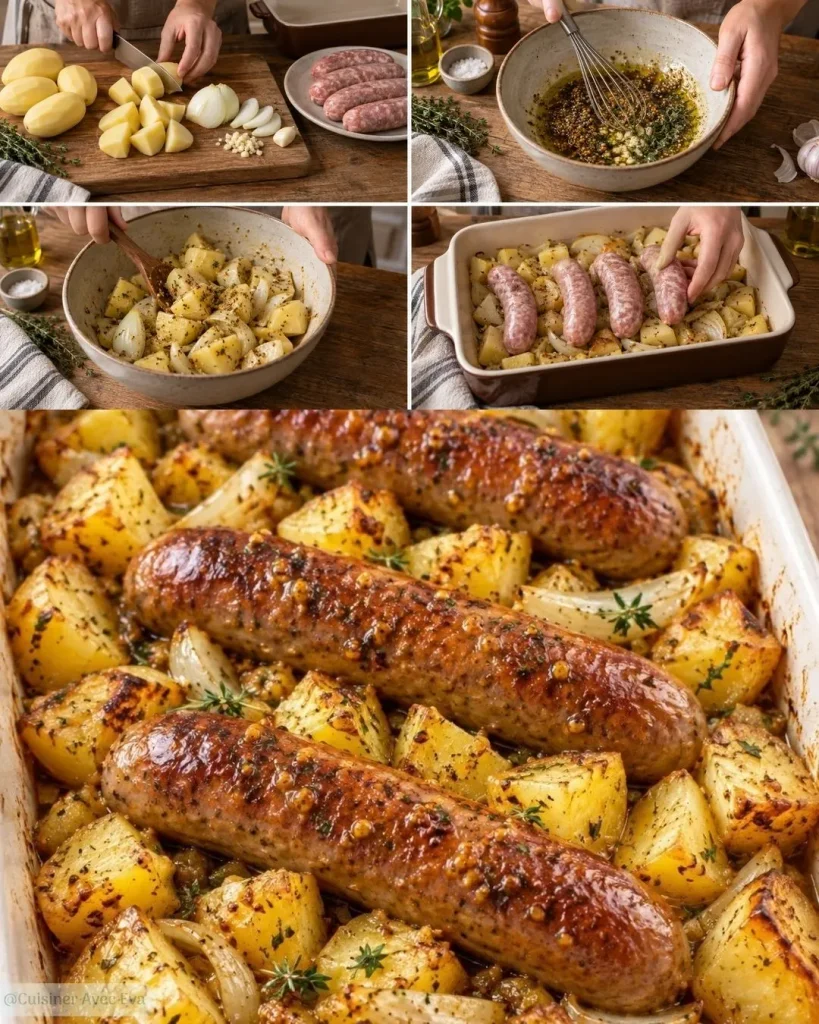 Saucisses au four avec pommes de terre 