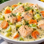 Blanquette de saumon avec poireaux et carottes