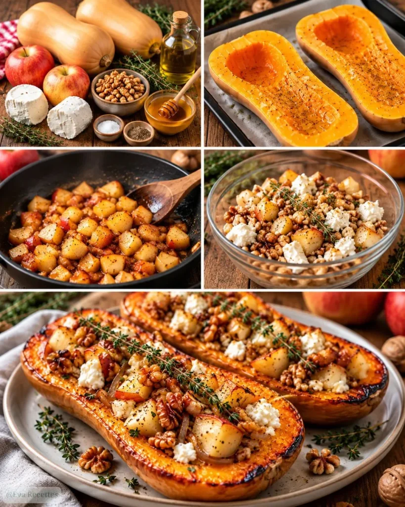 Butternut farcie aux pommes rôties et au chèvre