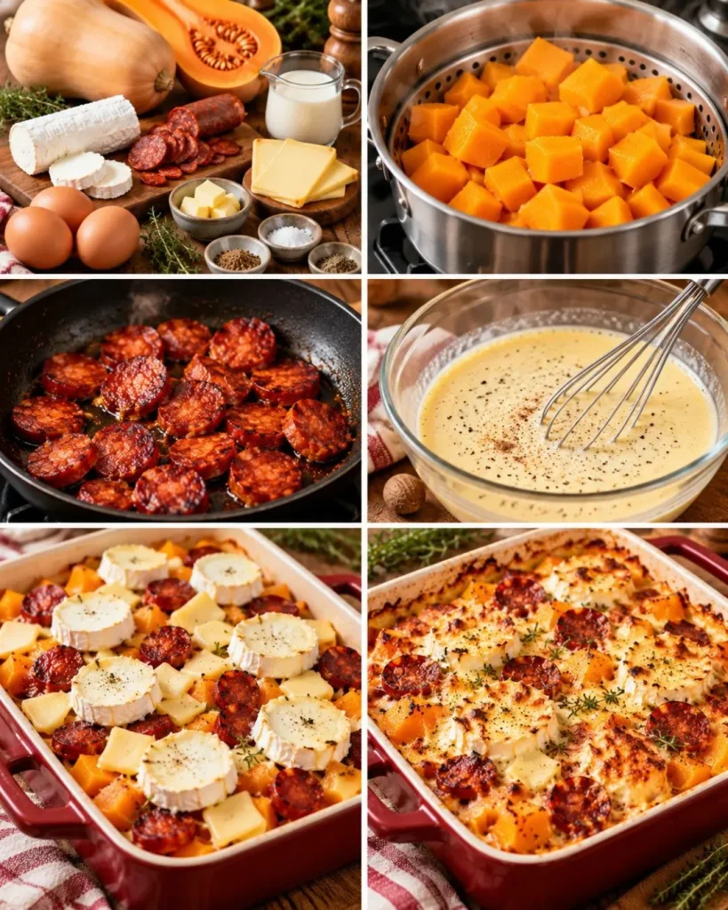 Gratin de butternut au chorizo et chèvre fondant