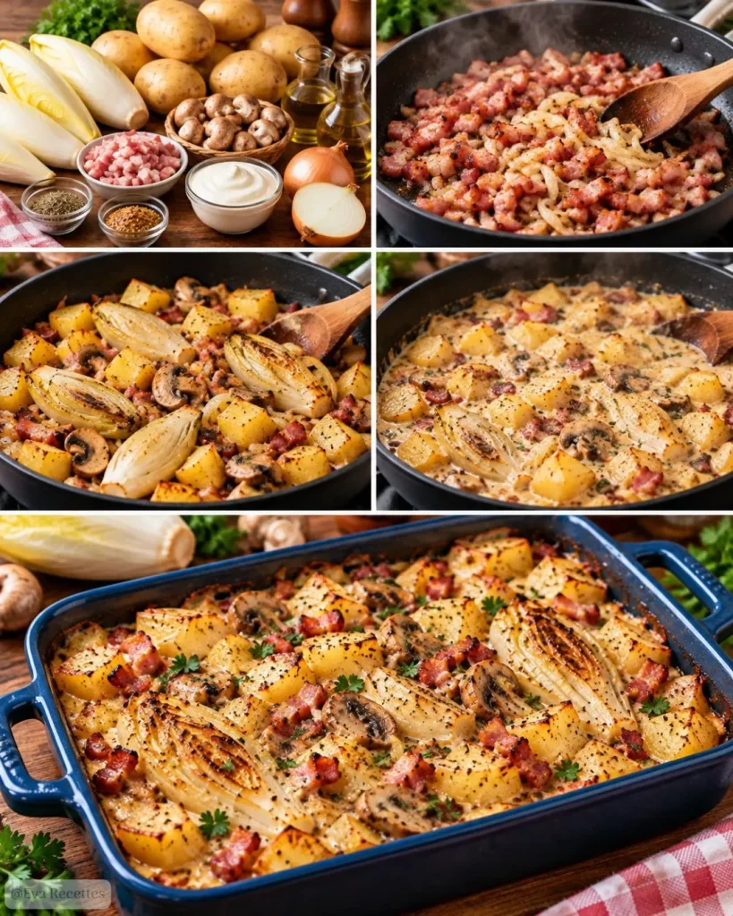 la poêlée de pommes de terre, endives et lardons